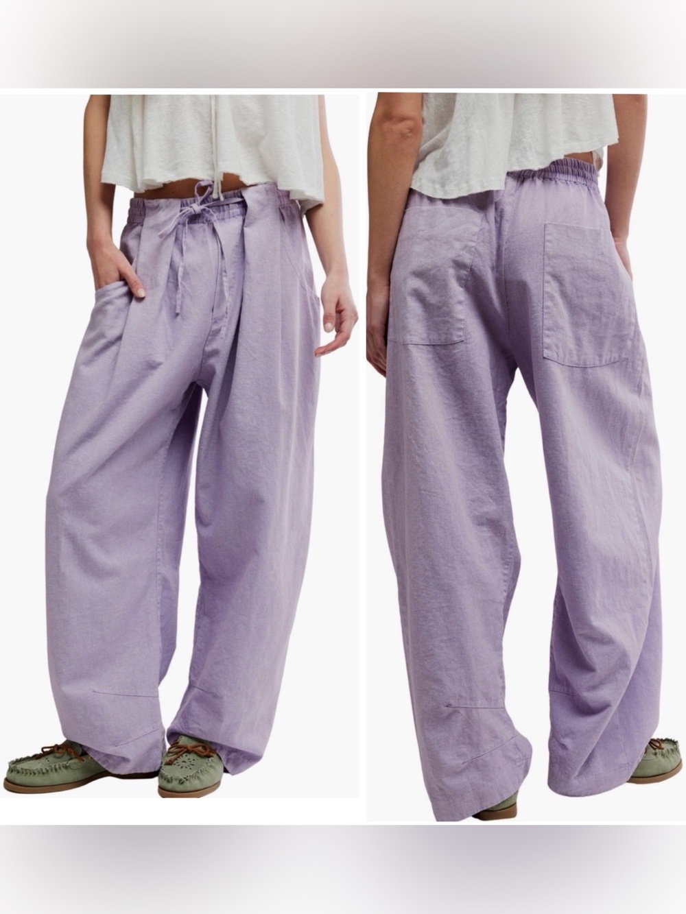 Free People Chambers Drawstring Linen & Cotton Wide Leg Pants Size XS